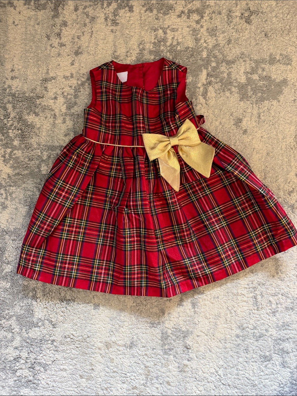 Holiday Red Plaid Party Dress with Gold Bow - Kids
